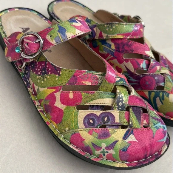 Alegria | Freesia Happy Days Woven Leather Slingback Clogs FRE-525 Floral (38) - Picture 3 of 16